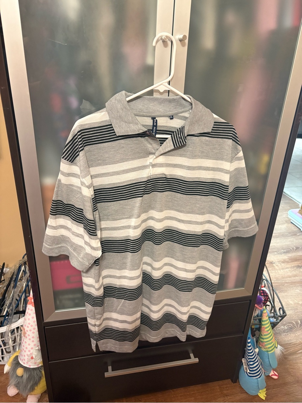 TRUE ROCK Grey and White Striped Polo